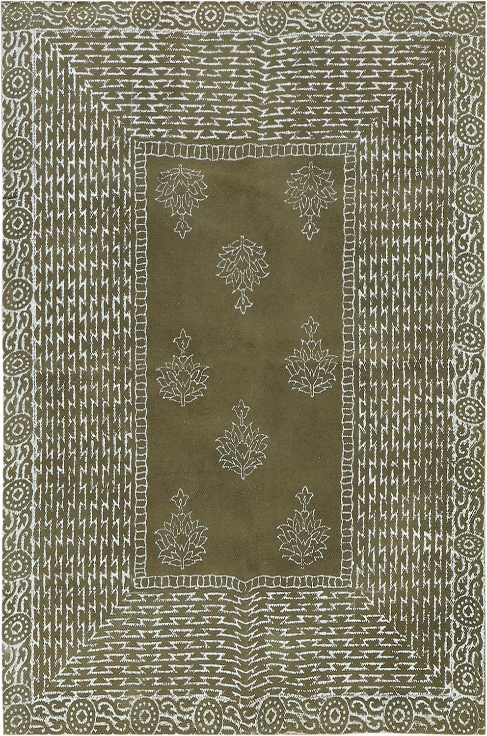 Tapis Kilim en coton floral marron et blanc 122x152 cm pour salon et chambre
