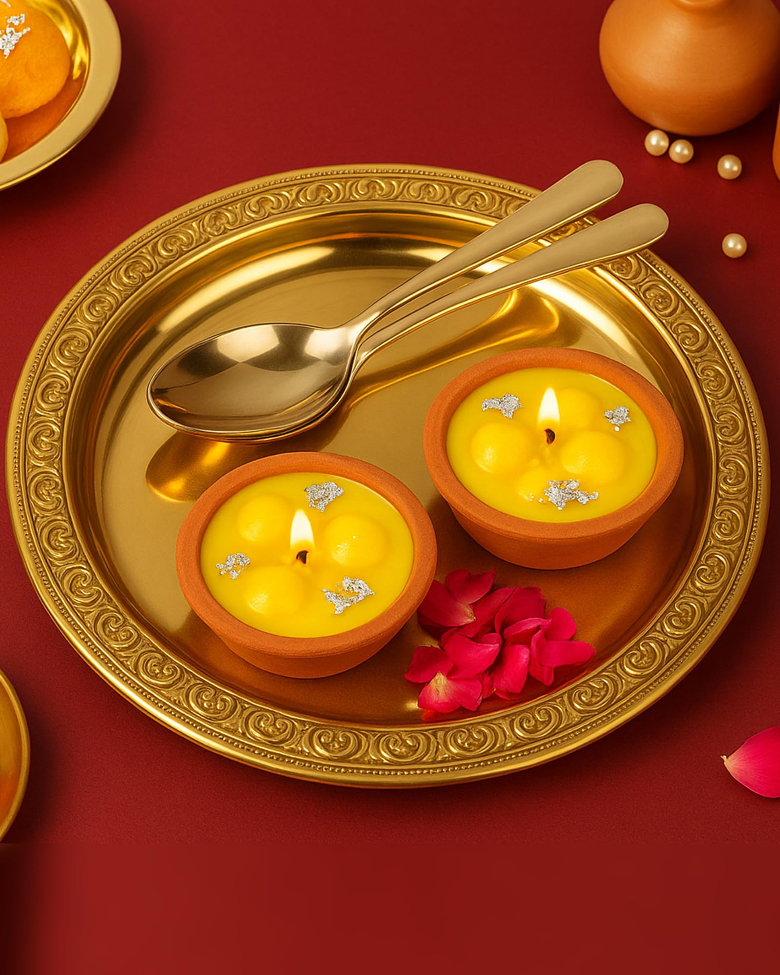 Homesake® Premium Rasmalai Candle, Hand Poured, Indian Home Decor Sweets Candles, Diwali Gift Pack Terracota Scented Decoration Candle Light 100% Paraffin Wax, Set of 2