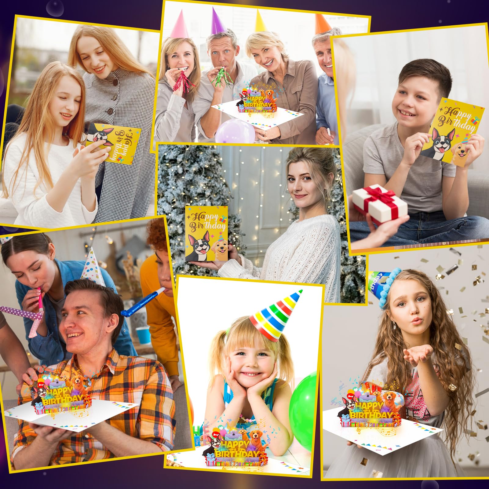Turypaty Hunde-Geburtstagskarten, Pop-Up-3D-Kuchen, Musik und ausblasendes Kerzenlicht, Hundeliebhaber-Grußkarte, lustige niedliche Welpen-Geburtstagskarte, Geschenke für Männer, Frauen, Jungen