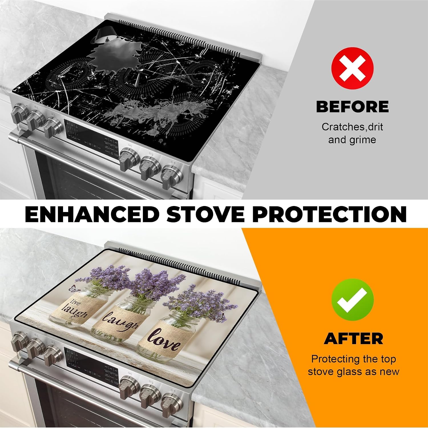 Heat-Resistant Stove Top Cover with Anti-Slip Rubber Coating – Electric Stove Protector, Scratch-Resistant, Expands Counter Space (Vase, 28.5"L x 20.5"W)