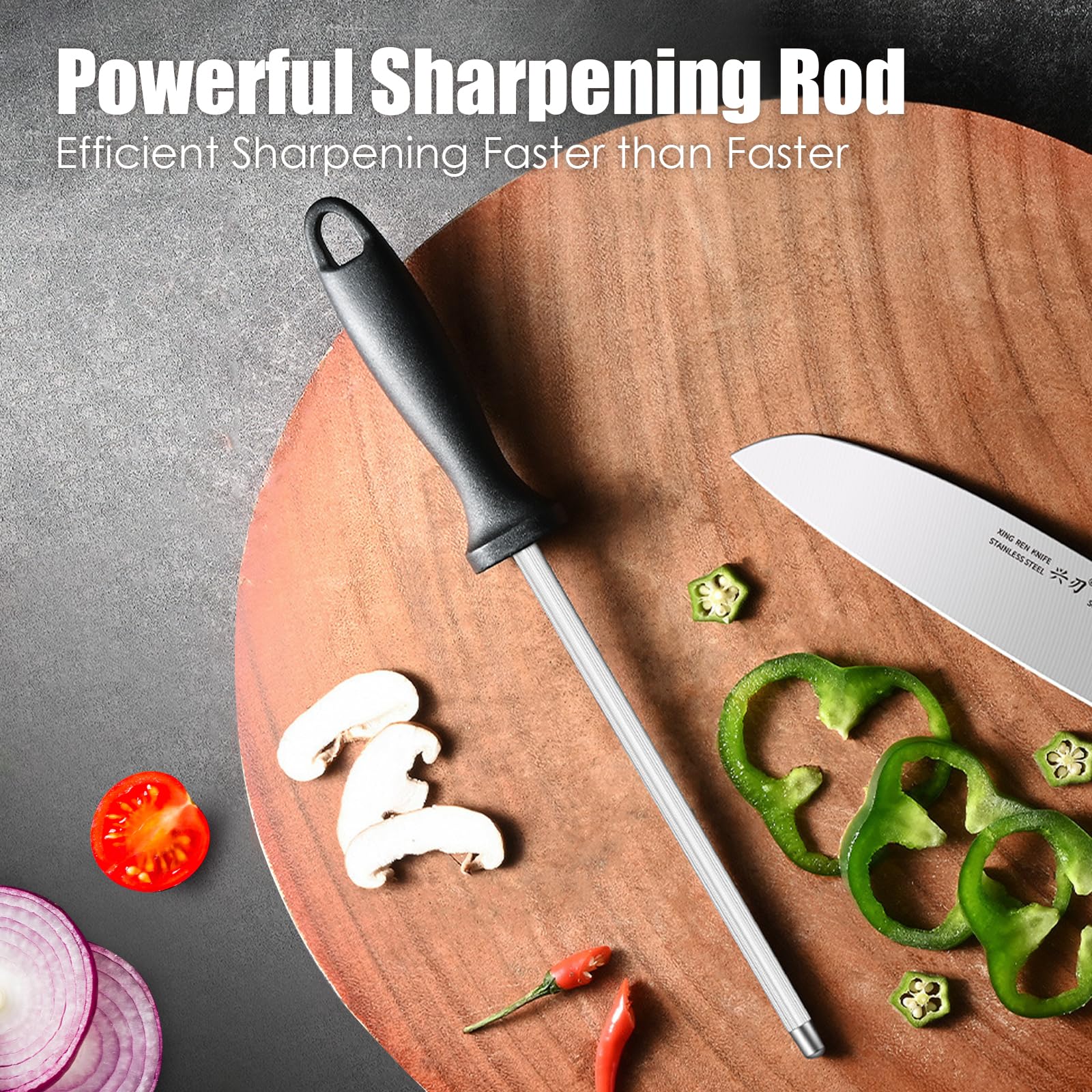 HYSHLC Knife Sharpener Kitchen Knife Sharpener Knife Sharpening Steel Rod 12.4 Inch For daily maintenance of various knives in the kitchen