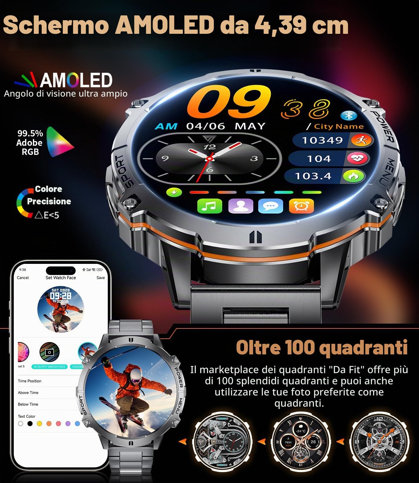 LIGE Orologio Smartwatch Uomo con 900mAh, 1,73” AMOLED Grande Schermo Smart Watch Militare con Bussola Barometro, 110+ Modalità Sportive, Impermeabile IP68, Cardiofrequenzimetro/SpO2 per Android iOS