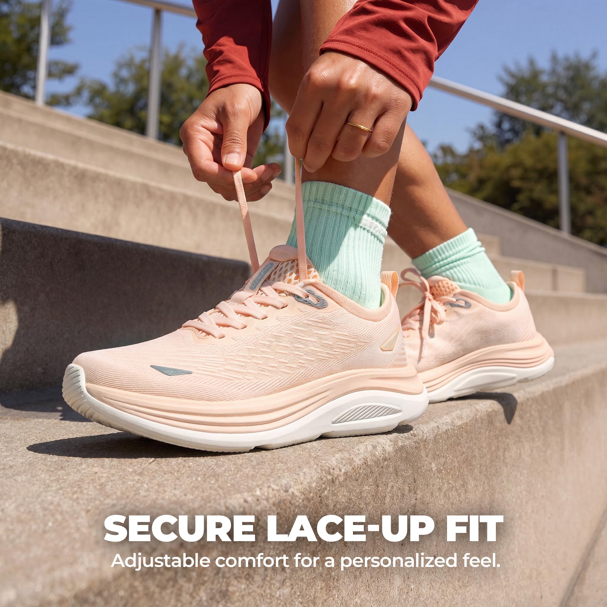 ALLSWIFIT Damskie buty do chodzenia, poduszka do biegania, tenisówki, antypoślizgowe, wygodne, oddychające, trening, siłownia, sport, sportowe, modne trampki, Koralowy róż, 40 EU