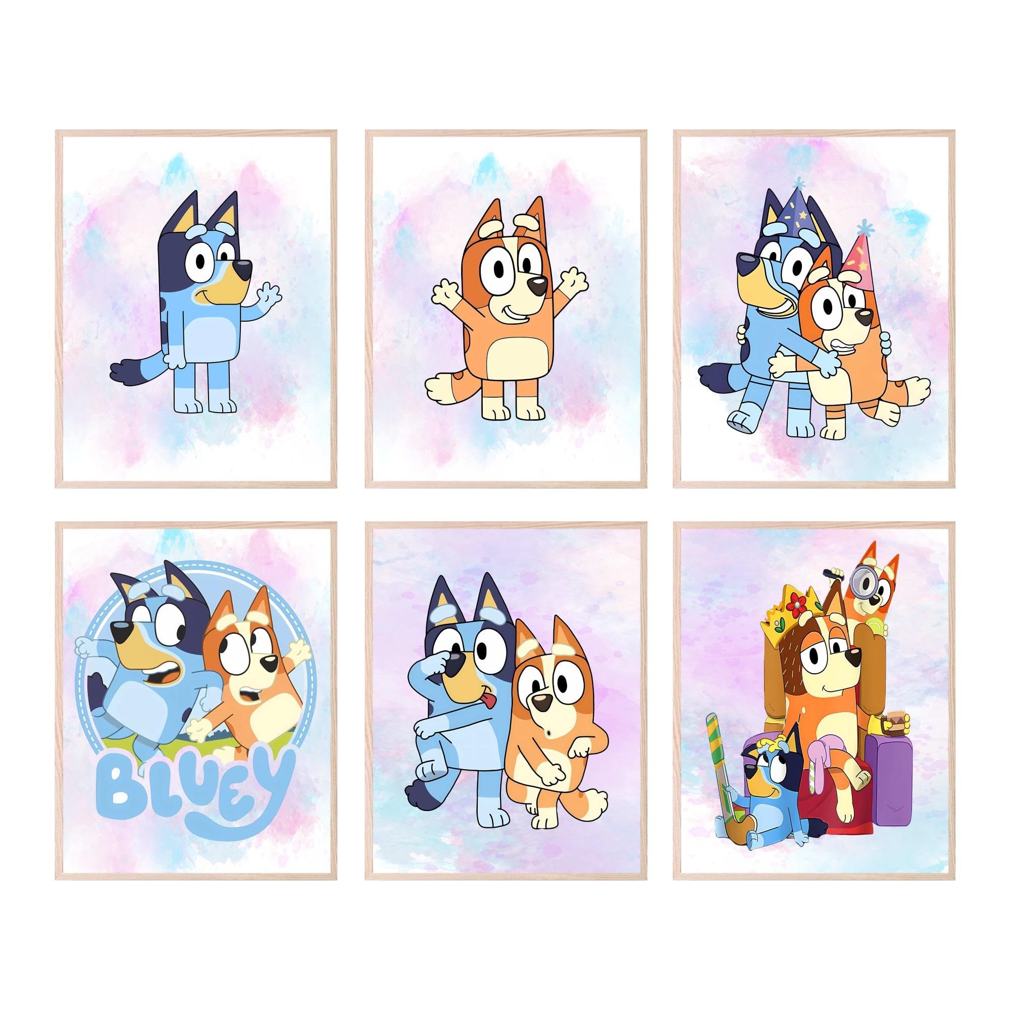 BigWig Prints Bluey Poster - Set of 6 (8x10”) Unframed Bluey Wall Art for Kids' Bedroom Decor