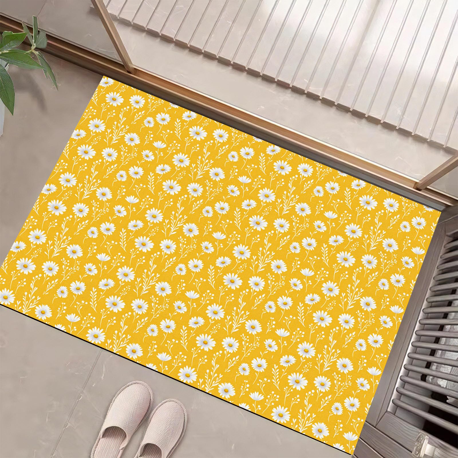 Paillasson Intérieur 90x150cm Tapis Entrée Absorbant Motif Floral Abstrait
