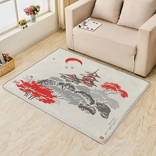 Miniatura 9 de ZDABAOEC Alfombra japonesa de 6 x 9 pies, alfombra de área de ondas japonesas para dormitorio, sala de estar, alfombra grande con patrón de estilo