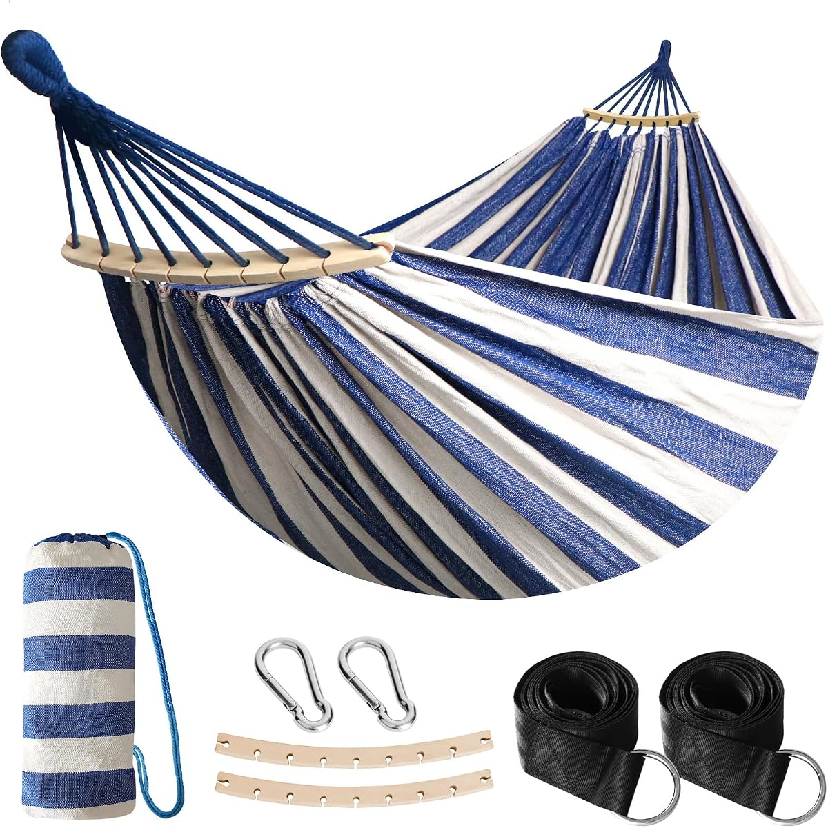 Portable Camping Hammock Cotton Hammocks with Spreader Bar Outdoor | Sturdy Lightweight Hammocks Up to 450lbs with Carry Bag