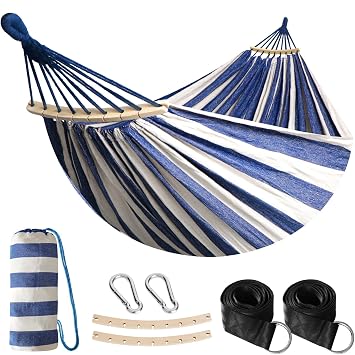 ANYOO Portable Camping Hammock Cotton Hammocks with Spreader Bar Outdoor | Sturdy Lightweight Hammocks Up to 450lbs with Carry Bag