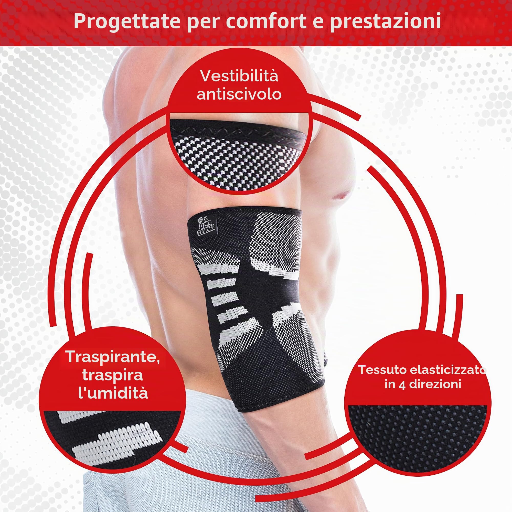 Gomitiere (1 paio) Supporto e Compressione per Sollevamento Pesi, Powerlifting, Cross Training e Tennis -5mm Manica in Neoprene per le Migliori Prestazioni -Per Donne e Uomini-di Nordic Lifting®-1 Anno di Garanzia