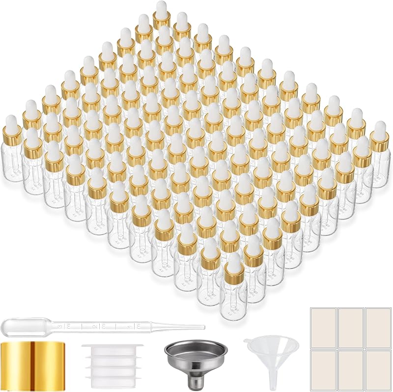 PrettyCare Frascos de Vidro com Conta-Gotas 15 mL, Pacote com 99 e Tampas Douradas