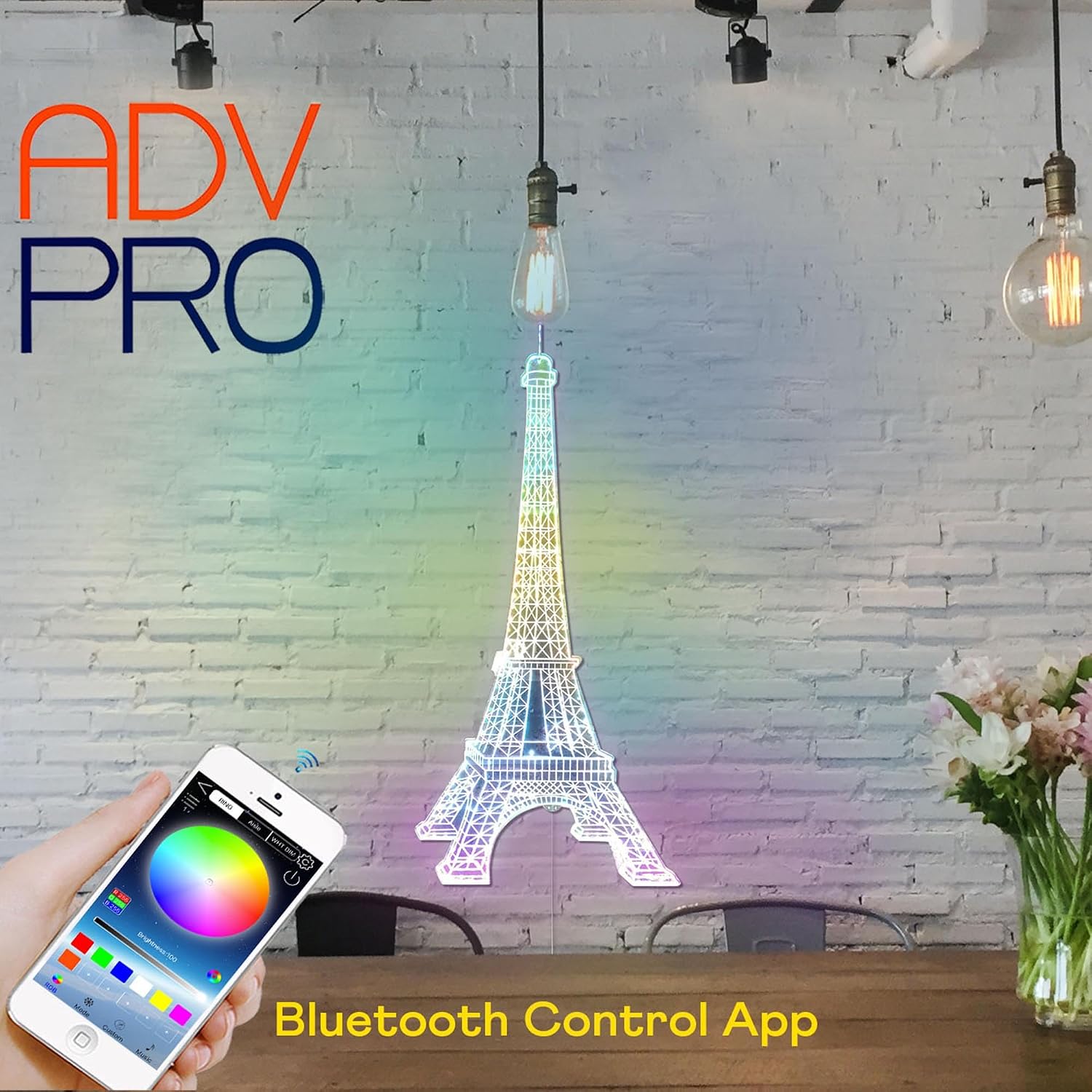 ADVPRO Paris Eiffel Tower France RGB Dynamic Glam LED Sign - Cut-to-Edge Shape - Smart 3D Decoration - Multicolor Signage st06s42-fnd-i0003-c