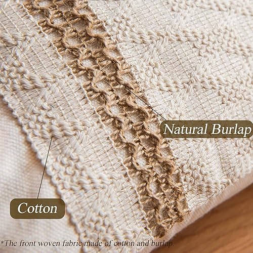 Miniatura 2 de Funda de almohada decorativa tejida con acento de granja para sofá, 18 x 18 pulgadas, decoración de arpillera, cojín bohemio neutro con borlas para