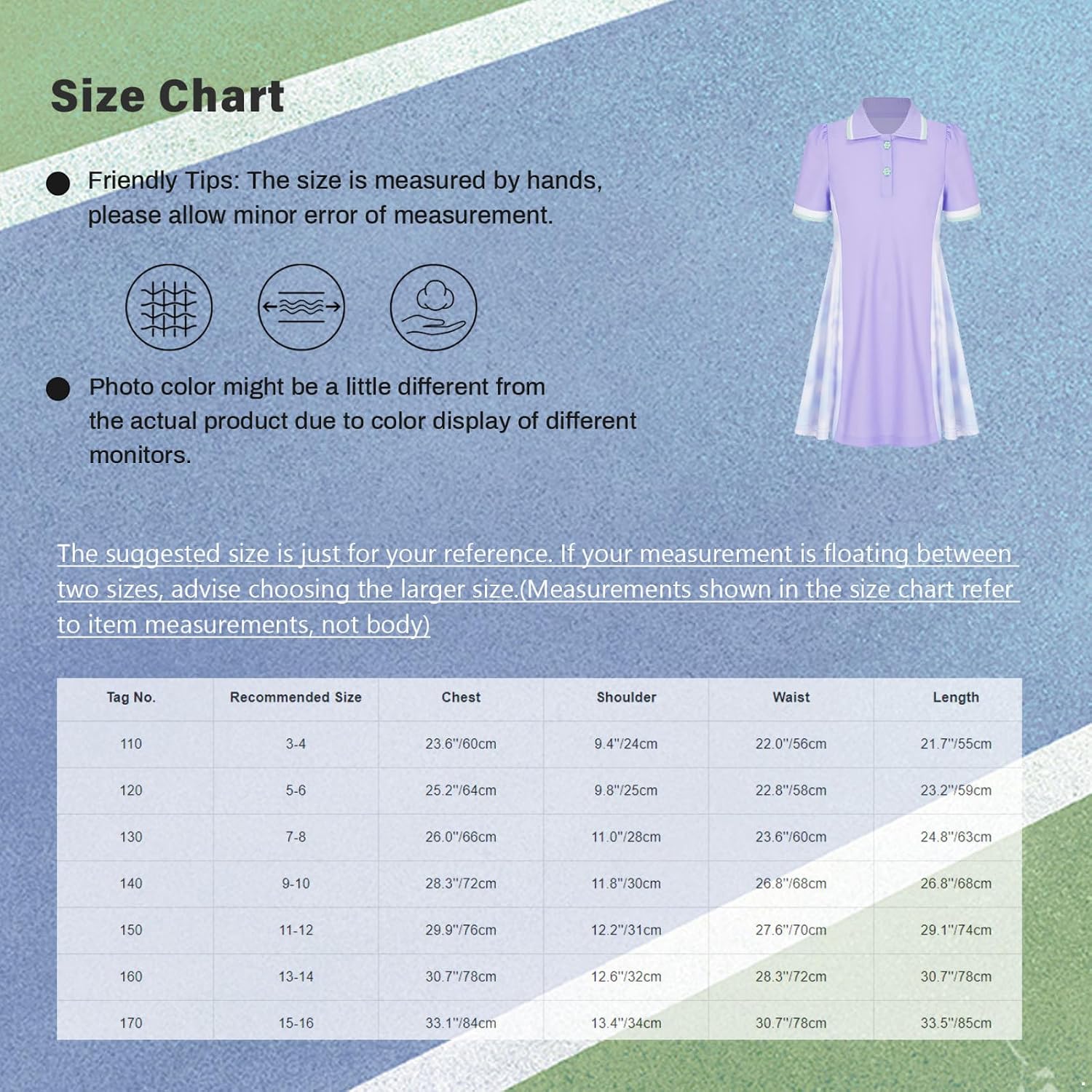 Girls Tennis Dress Exercise Wear Training Clothing | Cycling Garment,Playground Session,Vacation Wear,Stretchy Material,Breathable Fit,Striped Trim Collar,for Outdoor