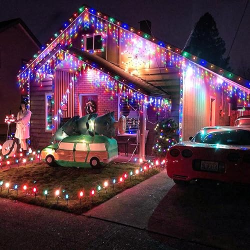 Miniatura 5 de Luces de Navidad de carámbano para exteriores, 33 pies, 400 luces LED de carámbano para exteriores, luces parpadeantes para interiores con 8 modos