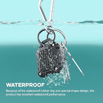 Dovick- Waterproof Airtag Keychain Holder Case,Screw Full Cover Compatible with Apple Air Tag Tracker Key Ring (Black 1Pack)