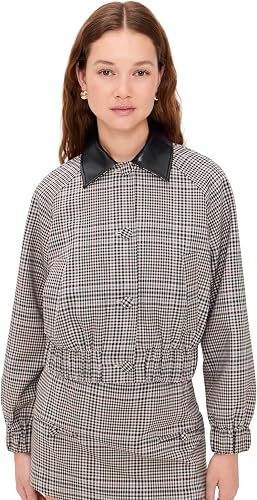 LE BOP Women's Winnie Button Jacket, Tan Plaid, S