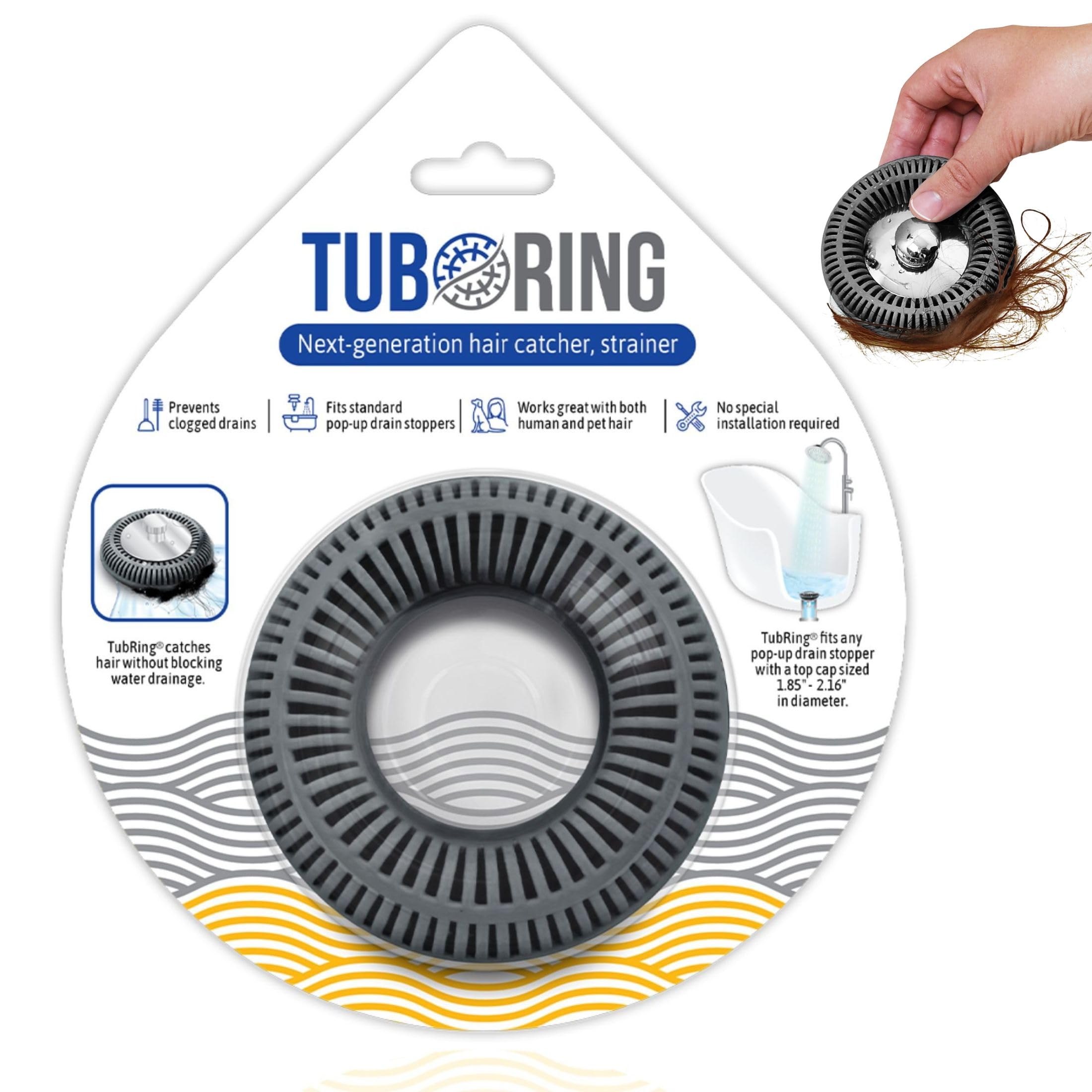 TUBRING The Ultimate Tub Drain Protector Hair Catcher/Strainer/Snare (Charcoal Gray)