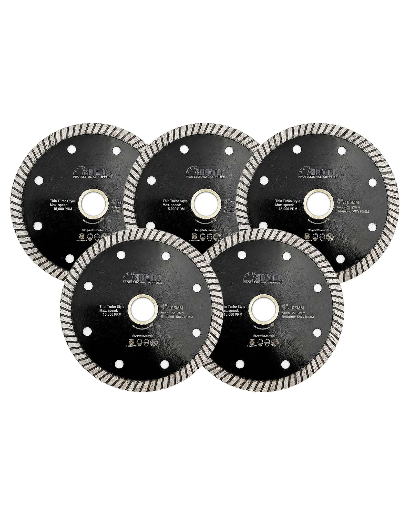 Super Thin Diamond Turbo Blade 5PCS 4 Inch Cutting Porcelain Ceramic Tile Granite Dia 105mm