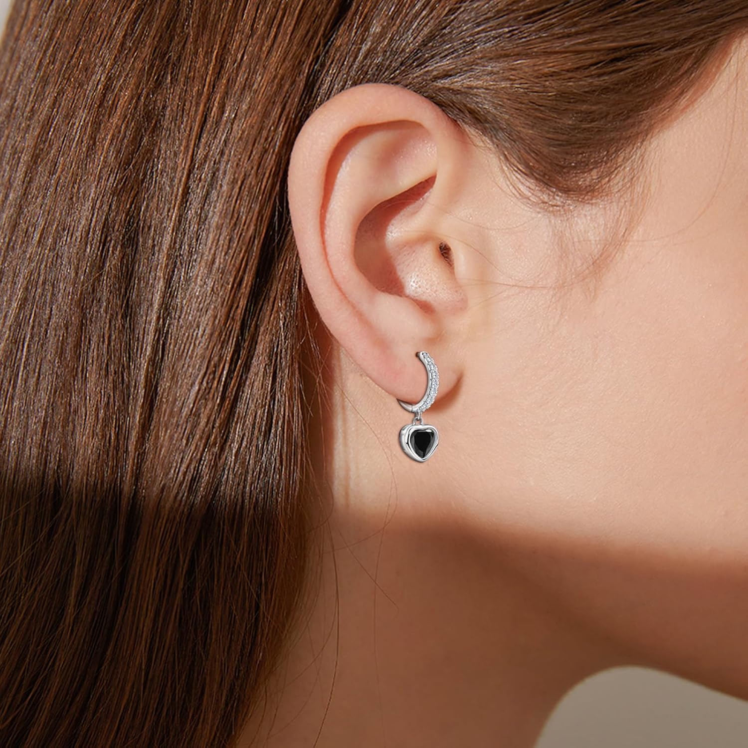 Heart Hoop Earrings with Dangle Sterling Silver Love Heart-Shaped Loop Earrings for Women Hypoallergenic Sparkle Birthstone Cubic Zirconia Hoop Earring with Dangling Charms Dainty Fashion Jewelry Gift - Image 3