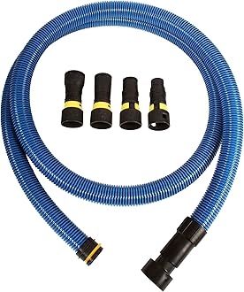 95204 10 Ft. Antistatic Vacuum Hose for Shop Vacs with Expanded Multi-Brand Power Tool Adapter Set, Blue