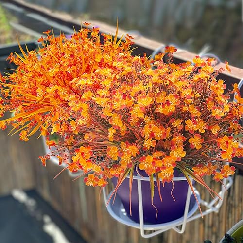 Miniatura 5 de 12 paquetes de flores artificiales de otoño para exteriores, plantas falsas resistentes a los rayos UV, plantas de plástico, arbustos para el hogar,