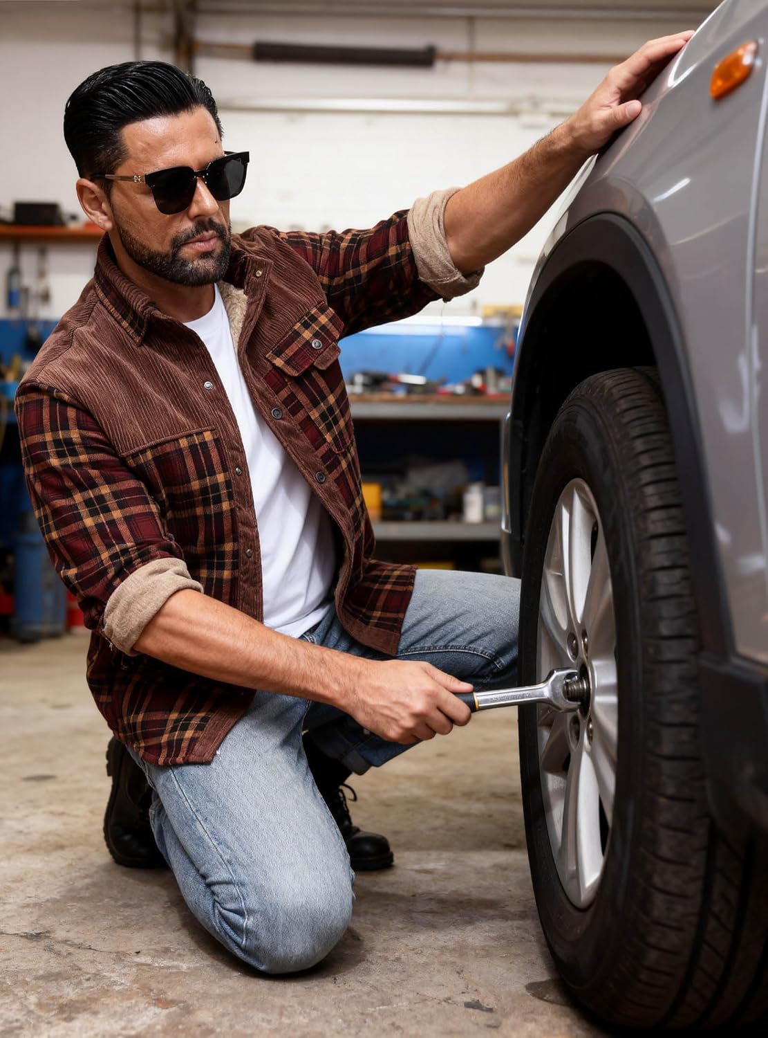 HYPESTFIT Men's Corduroy Plaid Sherpa Lined Flannel Shirt Jacket Fleece Coat - Image 5