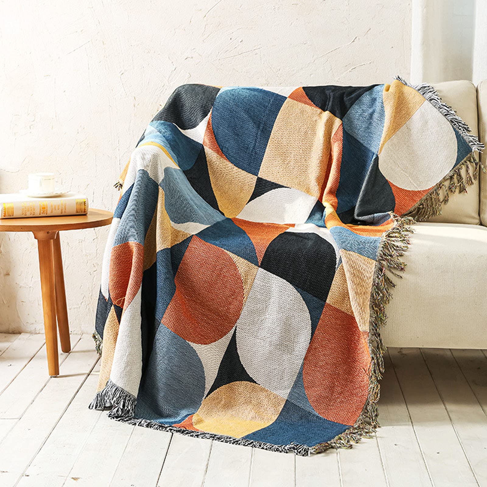 Coperta con motivo geometrico etnico con frange decorative, reversibile, confortevole, morbida ed elegante, per divano, letto, divano e sedia (stile 5, 130 x 160 cm)