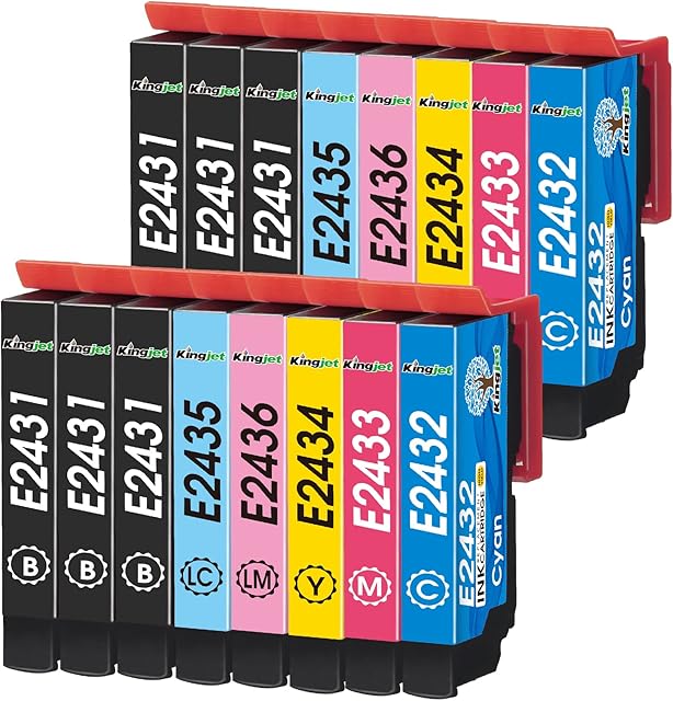 Kingjet 24XL Ink Cartridges Replacement for Epson Elephant Epson 24XL Multipack for Epson Expression Photo XP-55 XP-950 XP-860 XP-960 XP-750 XP-760 XP-850, 16 Pack