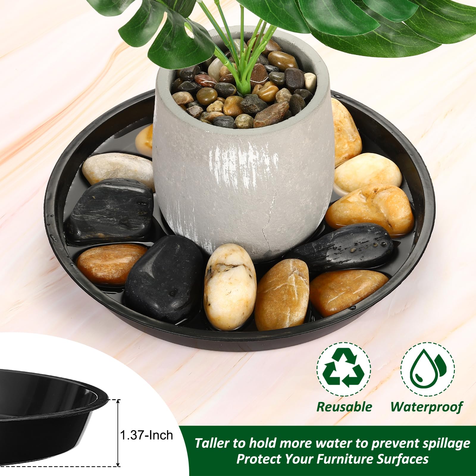 Bandeja grande para plantas de 22 pulgadas, paquete de 5 bandejas de goteo de plástico negro para macetas, plato redondo para plantas de interior y exterior, bandeja de agua para plantas.