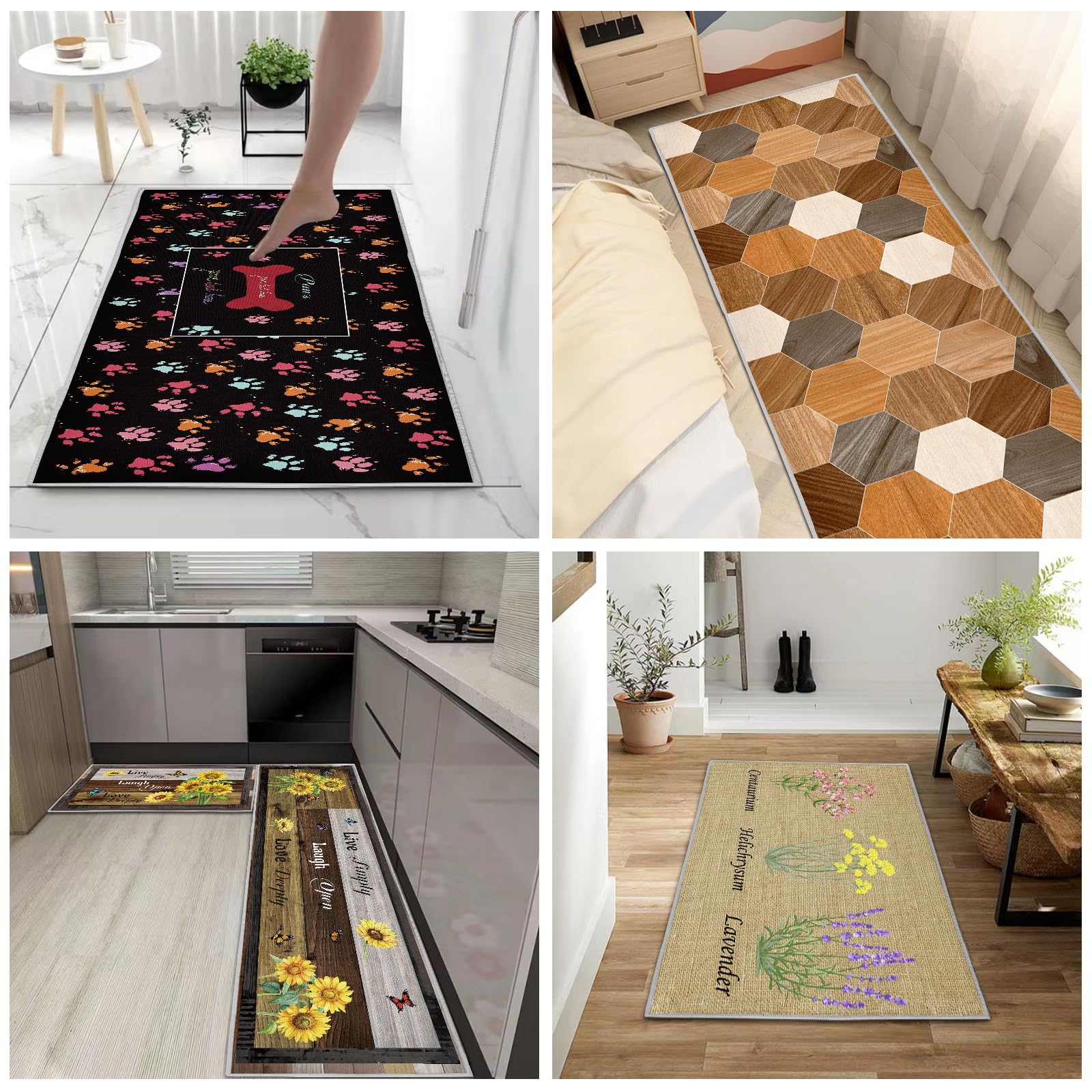 Set di 2 tappeti da cucina antifatica, tappetini da cucina per la decorazione della casa e l'ufficio, impermeabili, antiscivolo, tappetini da cucina comodi (Girasole, 43x75+43x150cm)