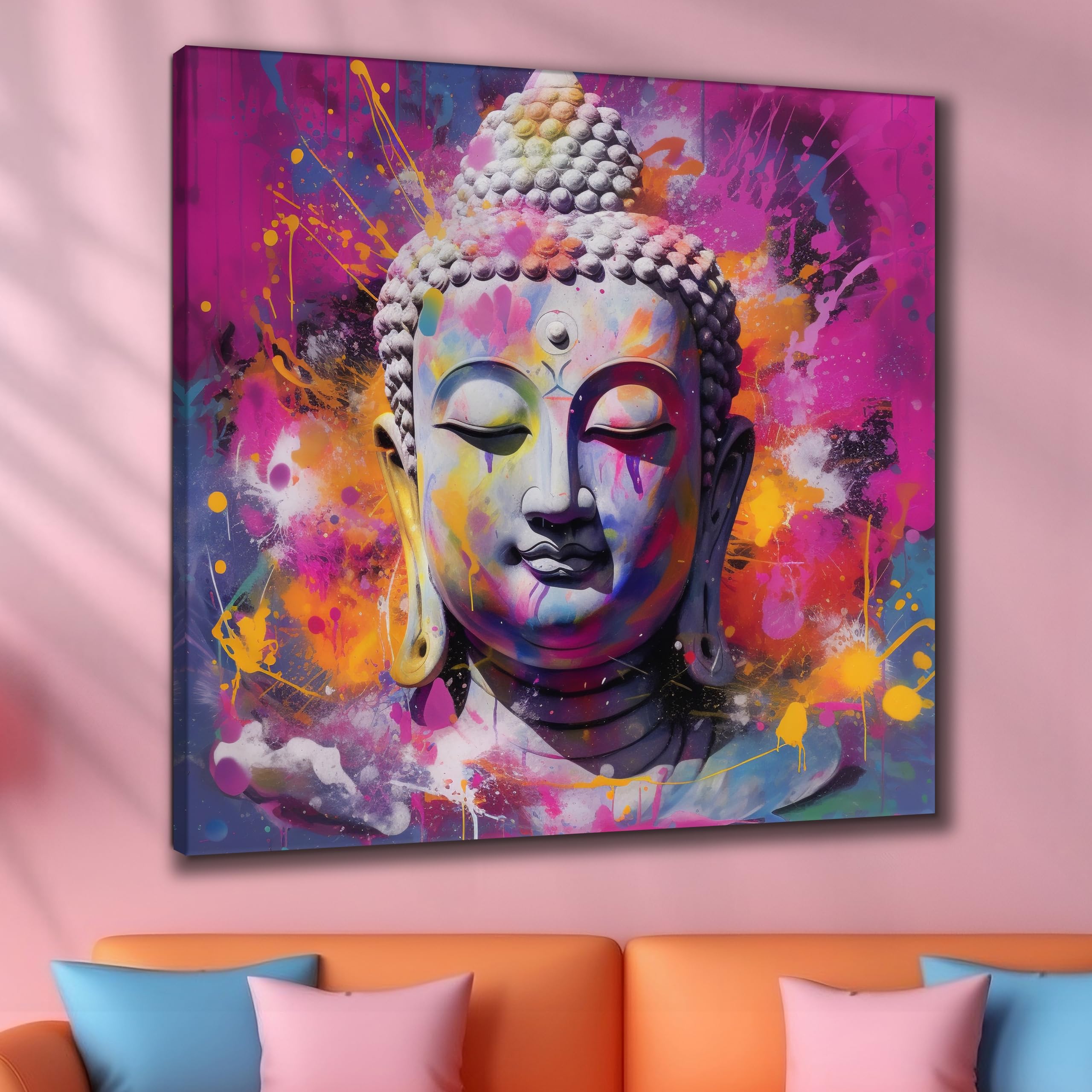 Gueeclk Golden Buddha Canvas Wall Art, Framed