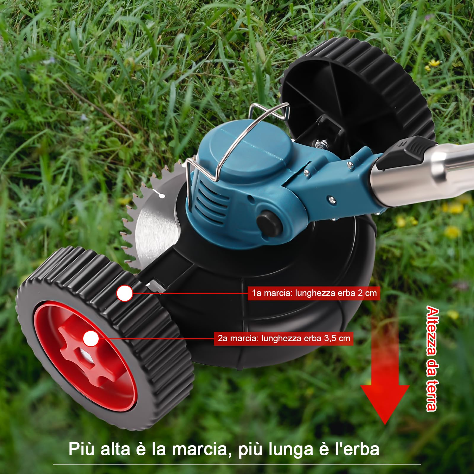 Decespugliatore elettrico con 2 batterie, 3 Tipi lame compatibile con batterie da 21 V, motore brushless, tosaerba manuale, per tosaerba e bordi Prati E Terreni