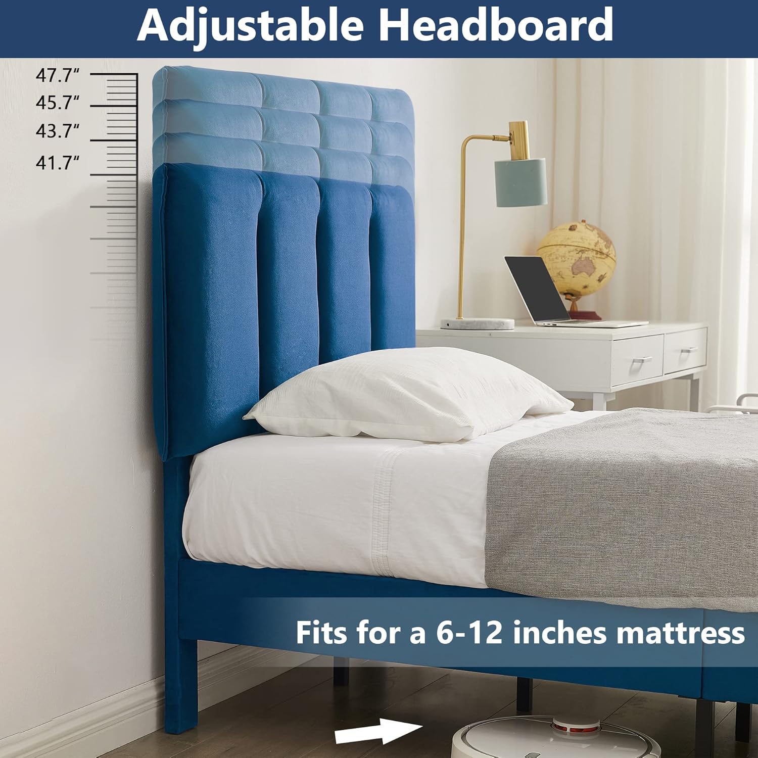 Diagram illustrating the adjustable height settings of the bed frame's headboard