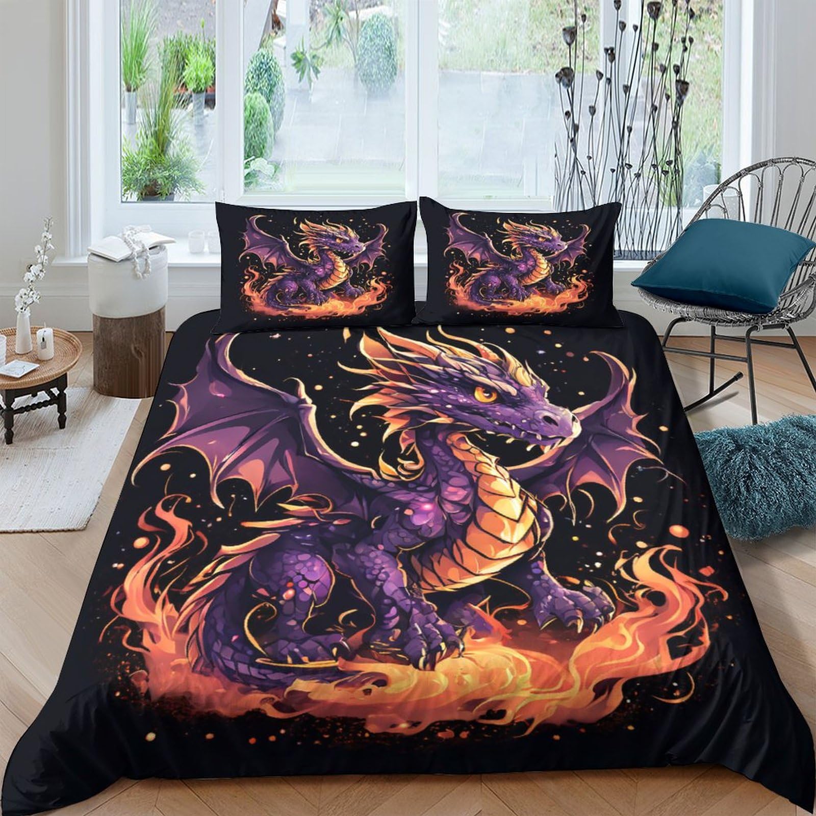 TNFHSOFT Flying Dragon Duvet Cover Microfiber Bedding Set, 3D Print Quilt Cover With Pillowcases, 3 Pieces With Zipper Closure, Winter Soft Comforter Cover Double（200x200cm）