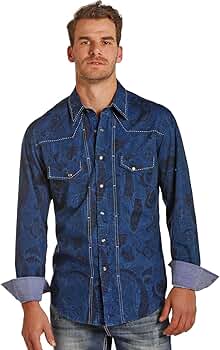 Rock \u0026 Roll Cowboy Crinkle Washed Paisley Print Long Sleeve Snap Shirt  (XX-Large) Blue : Amazon.ca: Clothing, Shoes \u0026 Accessories