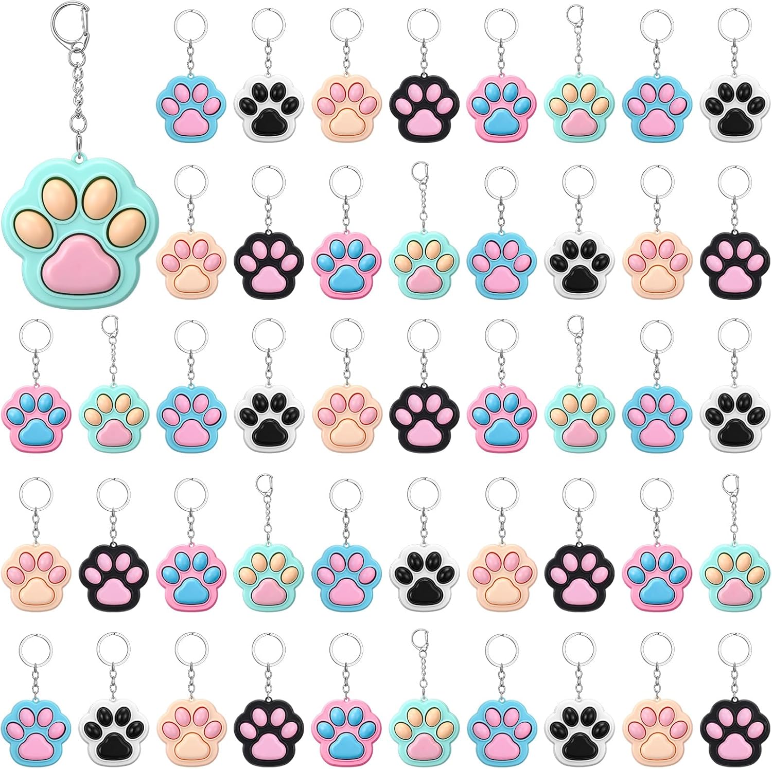 VioraWhite 24 Pcs Cat Paw Fidget Keychain Sensory Stress Relief Toy for Adults Pet Lover Key Ring Dog Cat Birthday Party Favors Gift (Multiple Colors)