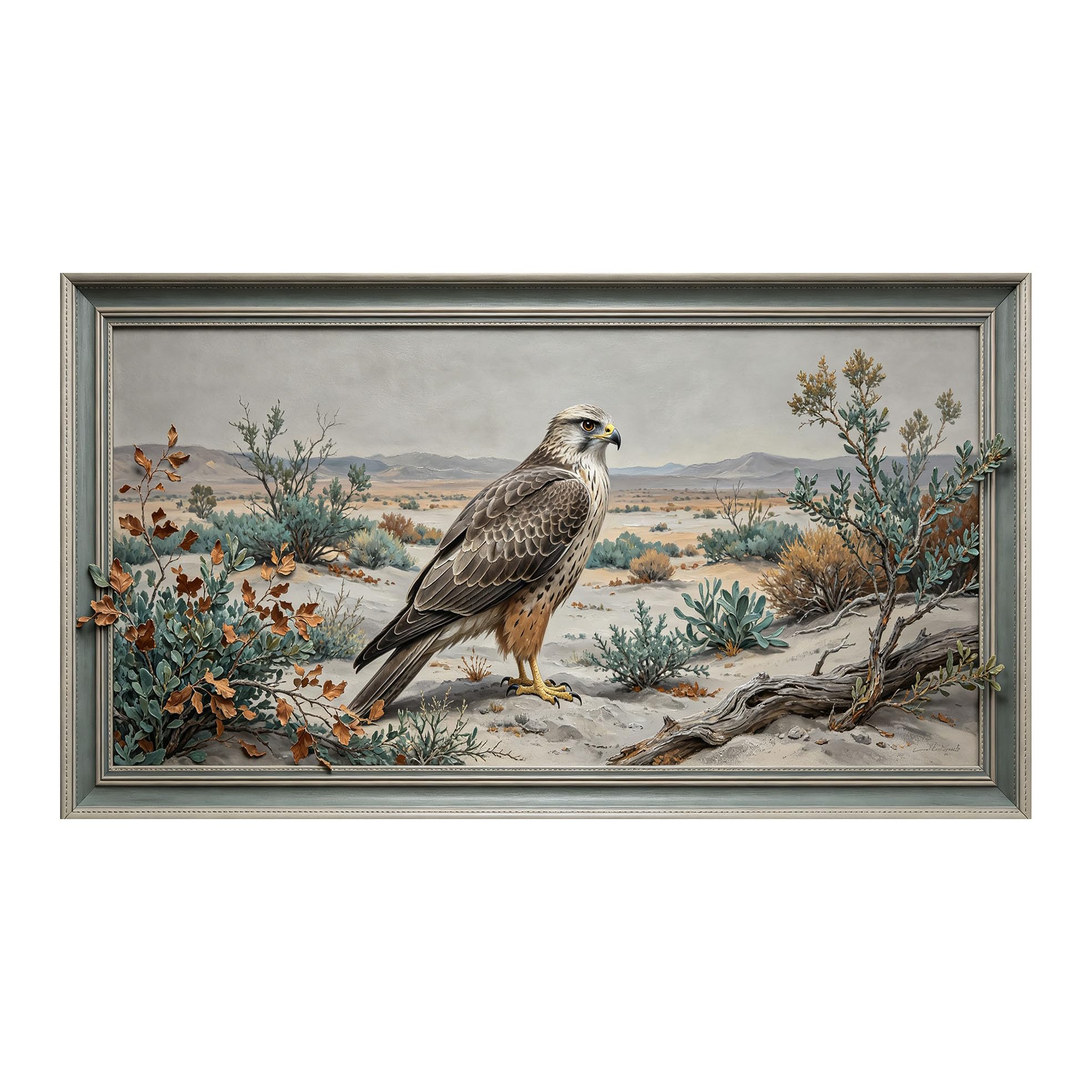 Yzpallescene 3D 3D Framed Wall Art 50cm×90cm Desert Falcon Landscape Oil Painting Large Size SelfAdhesive Removable Wall Decor Prints Artwork for Living Room Bedroom Office