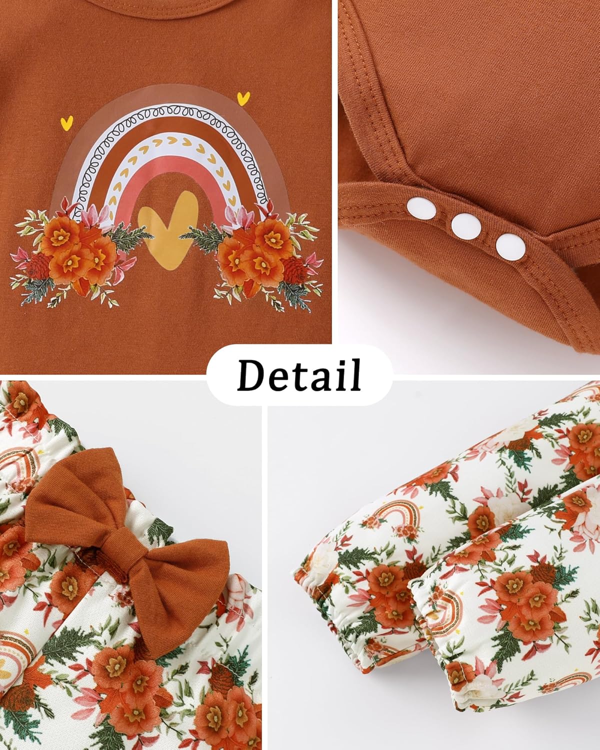 Baby Girl Clothes Newborn Infant Cotton Ruffle Romper+ Floral Pants + Headband Sets Fall Winter Outfits - Image 3