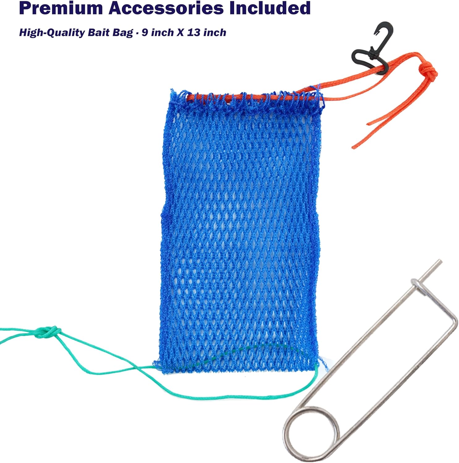 Crab Ring Trap – 30 inch Collapsible Crab Net with 100ft Rope, Aluminum Ruler, Bait Bag & Clip – 6 Pieces Portable Crab Trap for Easy Storage – Durable Grid Design for Dock & Pier Crabbing