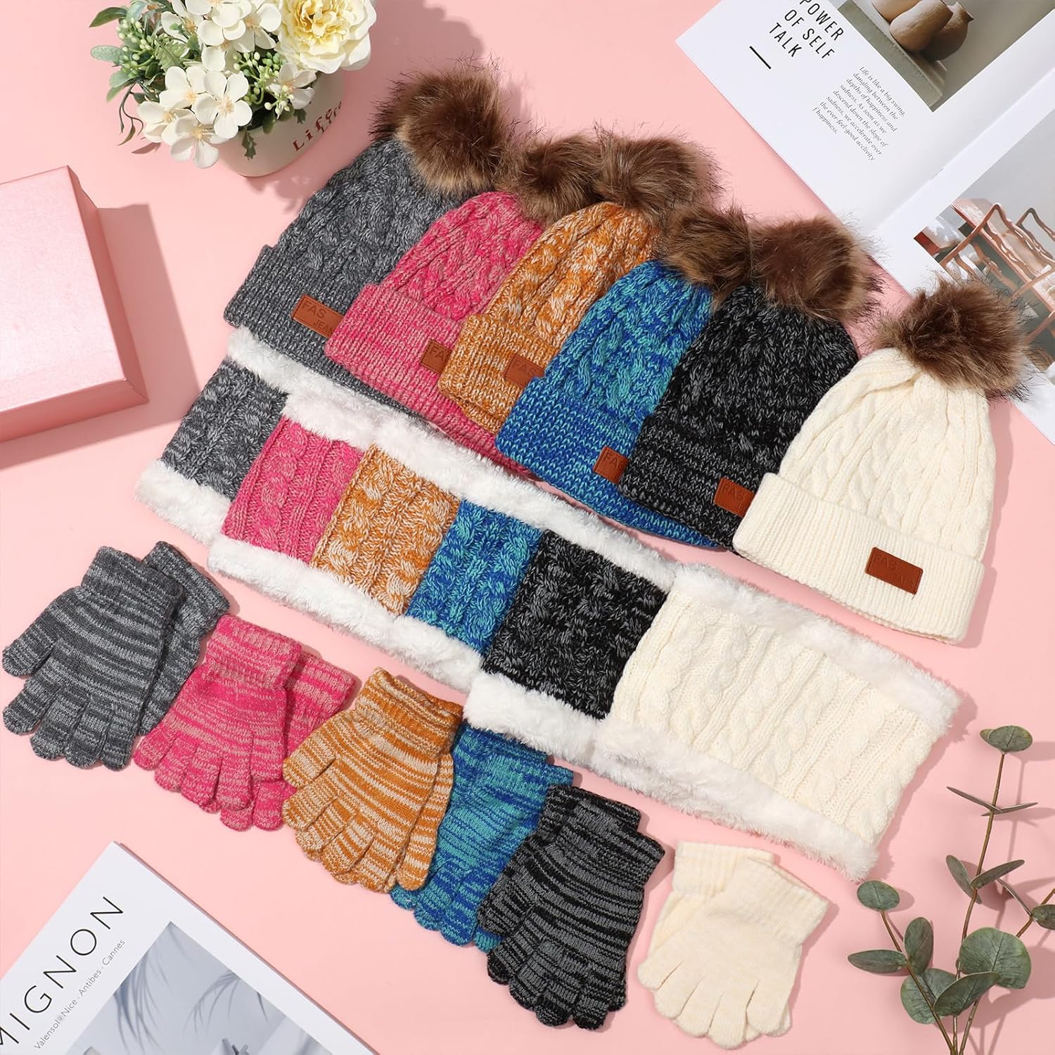 Liitrsh 18 Pcs Kids Winter Beanie Hat Scarf Gloves Set Girls Boys Winter Knit Hat Gloves Neck Warmer with Fleece Lined for 5-12 Years - Image 4