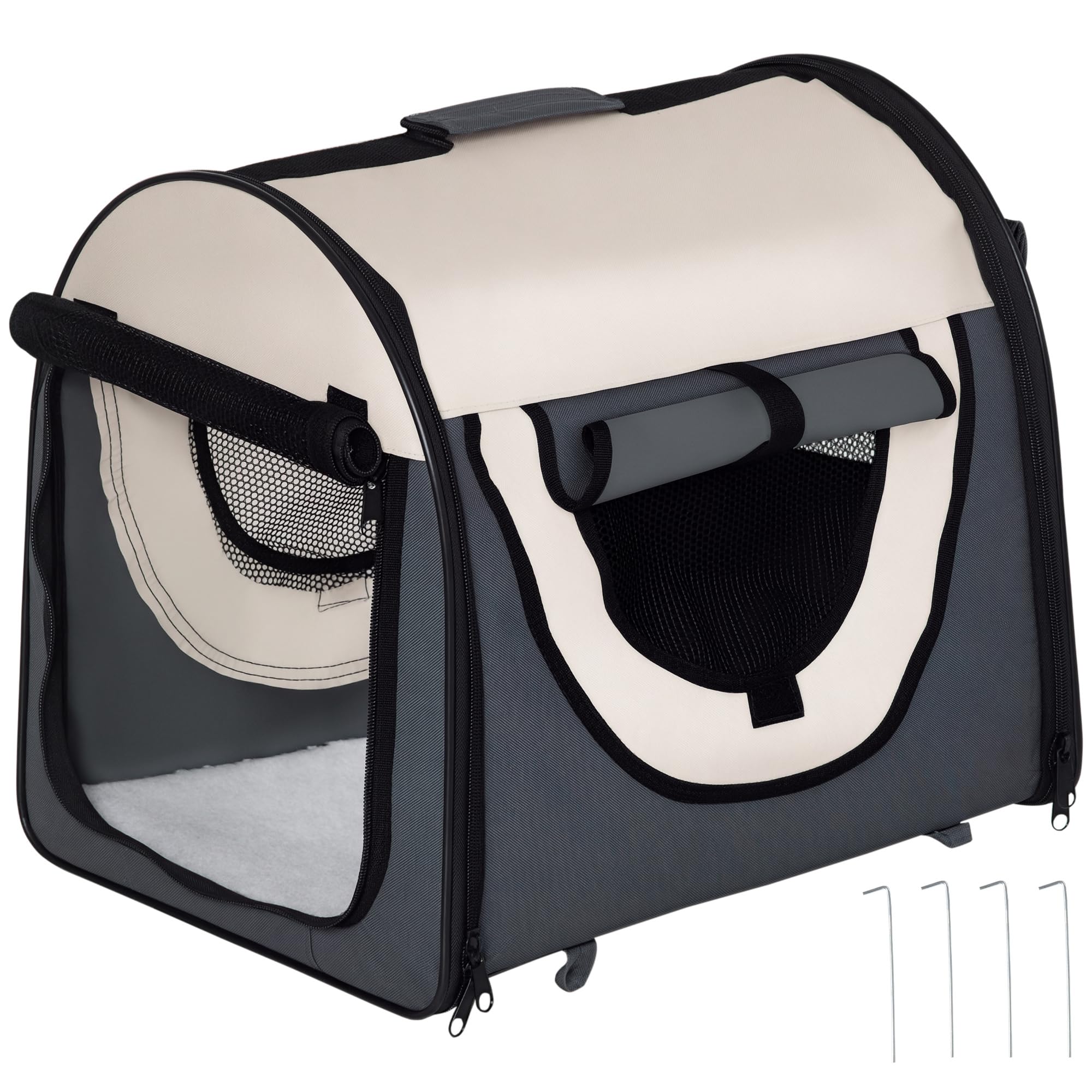 PawHut Trasportino per Animali Domestici Pieghevole in Oxford con Cuscino Rimovibile Lavabile e Borsa per Trasporto, Grigio Scuro