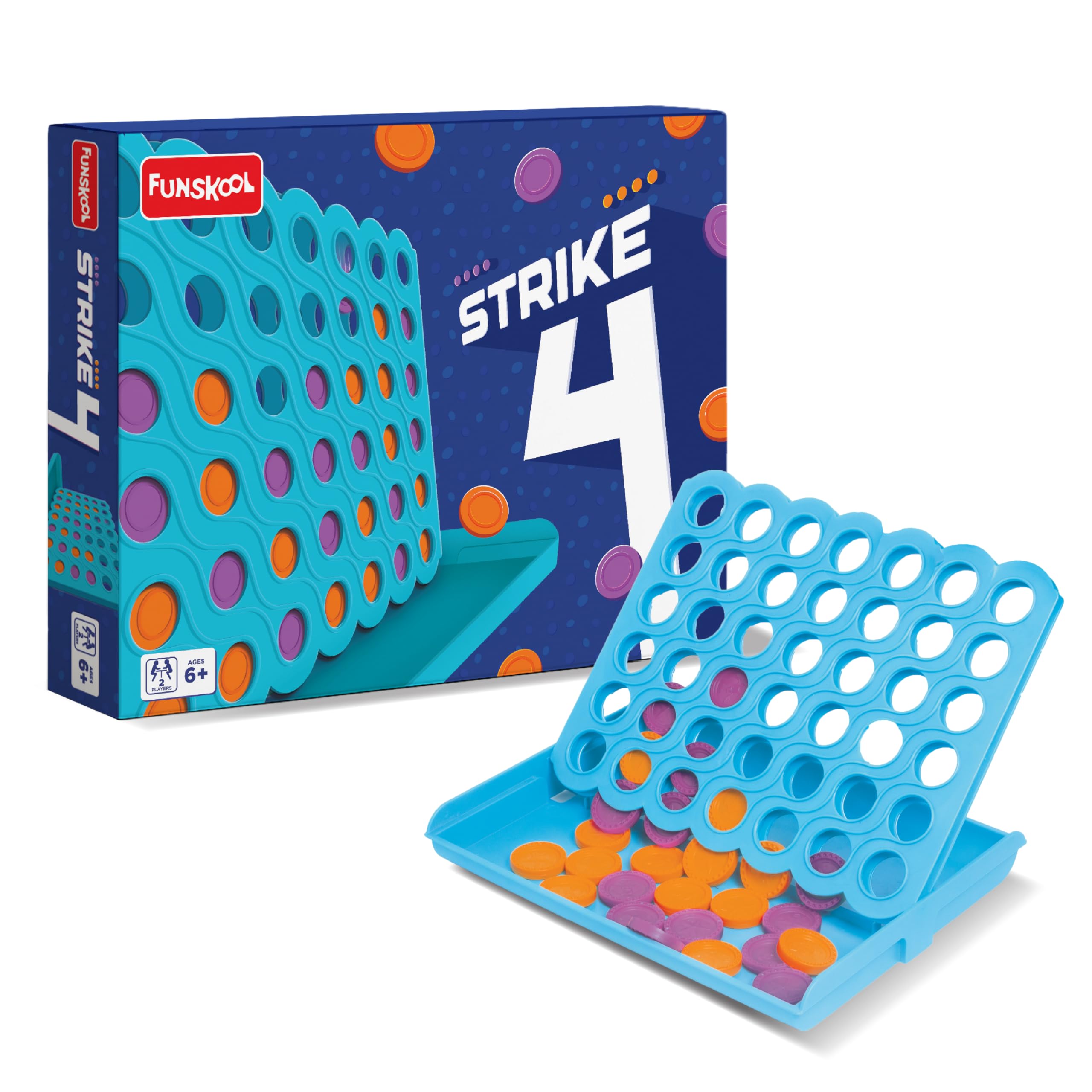 Funskool Games, Strike 4, New and Improved, Classic disc Dropping Game, 4 in a Row, Connect Game, Family Games, Strategy Board Games, Toys for Kids and Adults, 2 Players, Ages 6 Years and Above-picture-11