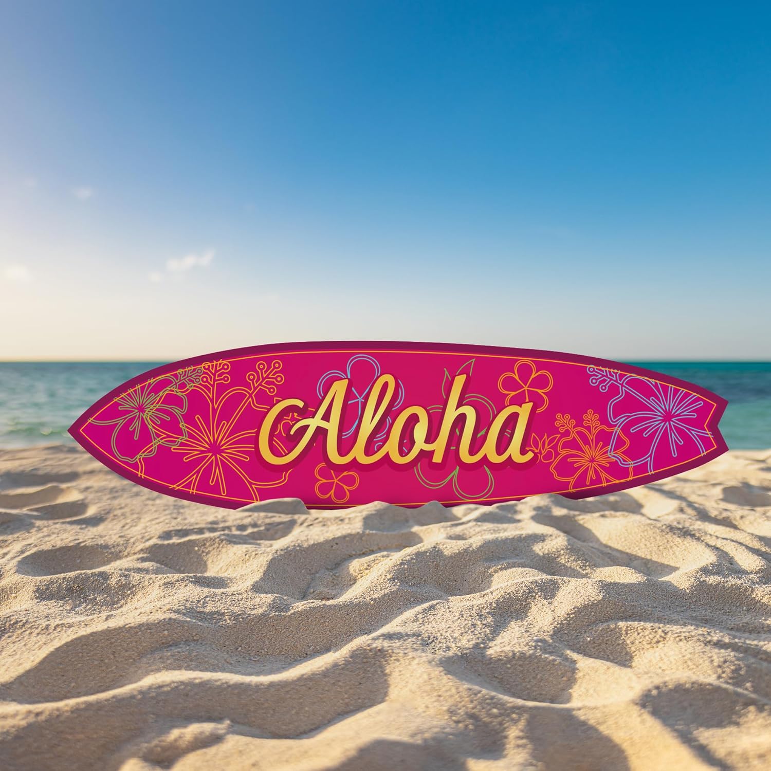 JennyGems Outdoor Decorative Surfboard Wall Art, Aloha Design, Weather Resistant PVC, Coastal Decor, Indoor Outdoor, 4 Foot
