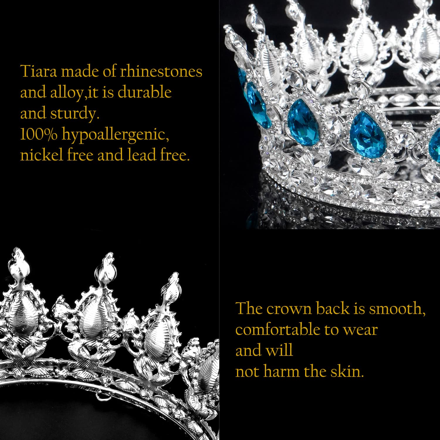 Amazon.com: COCIDE Silver Crown for Women Lake Blue Crystal 