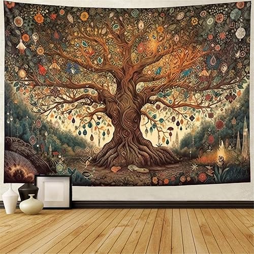 Miniatura 1 de MiniInTheBox Tapiz para colgar en la pared del árbol de la vida, tapiz grande con diseño estético de sol y luna, decoración de pared espiritual de