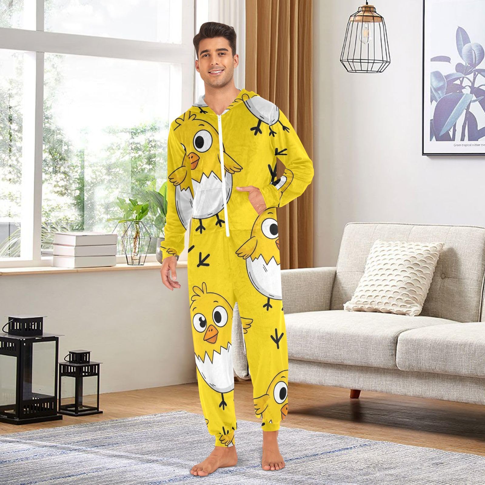 Pyjama grenouillère jaune pour adulte Motif poussin de Pâques