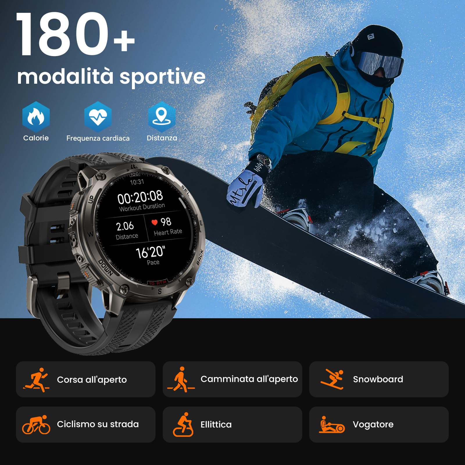 KOSPET Tank T4 Smartwatch Uomo, Acciaio Inox Completo, GPS a 6 Satelliti & Mappe Offline, 10ATM Subacqueo 45m, Batteria 50 Giorni, Chiamate Bluetooth, Monitor Salute 24/7, 1.43",Android & iOS Nero