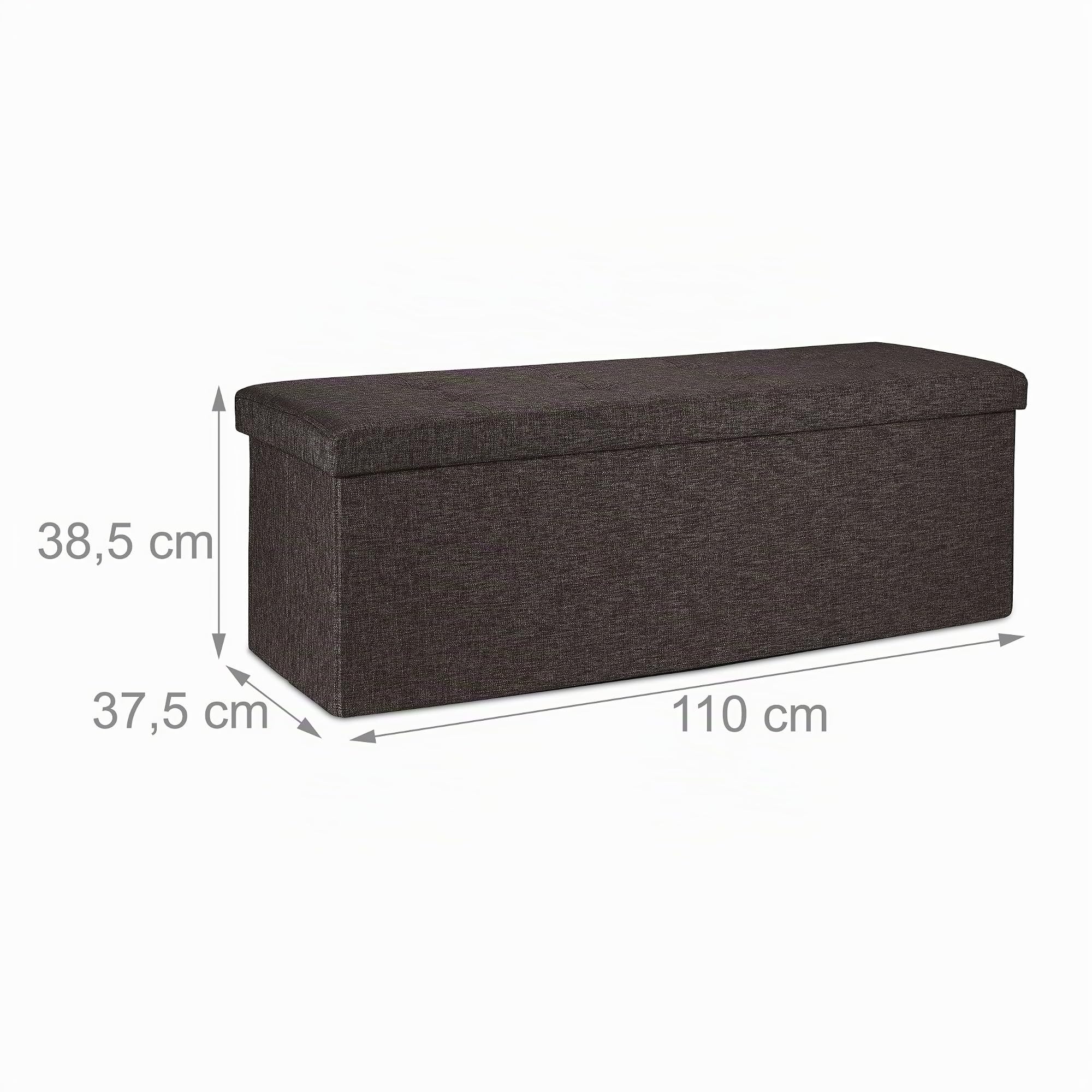 Relaxdays Contenitore Pouf, Capiente Panca Imbottita, Cassapanca Pieghevole con Separatori, 120 L, Divanetto, in marrone