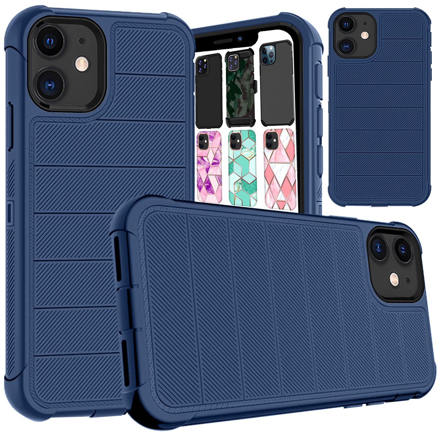 DuraSafe Cases for iPhone 12 2020 - 6.1" A2172 A2402 A2341 A2406 A2404 A2403 A2408 A2407 Anti-Shock Thin Case Protective Streamlined Cover - Navy Blue(Without Holster)