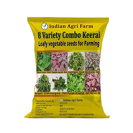 Iagrifarm South Special Green Leafy Seeds, Pack of 8,(50g each) Thandu Keerai (Green & Red),Arai Keerai -Green,Siru Keerai-Red,Pulicha keerai (Green & Red),Palak Keerai,High Yield Arun-Red